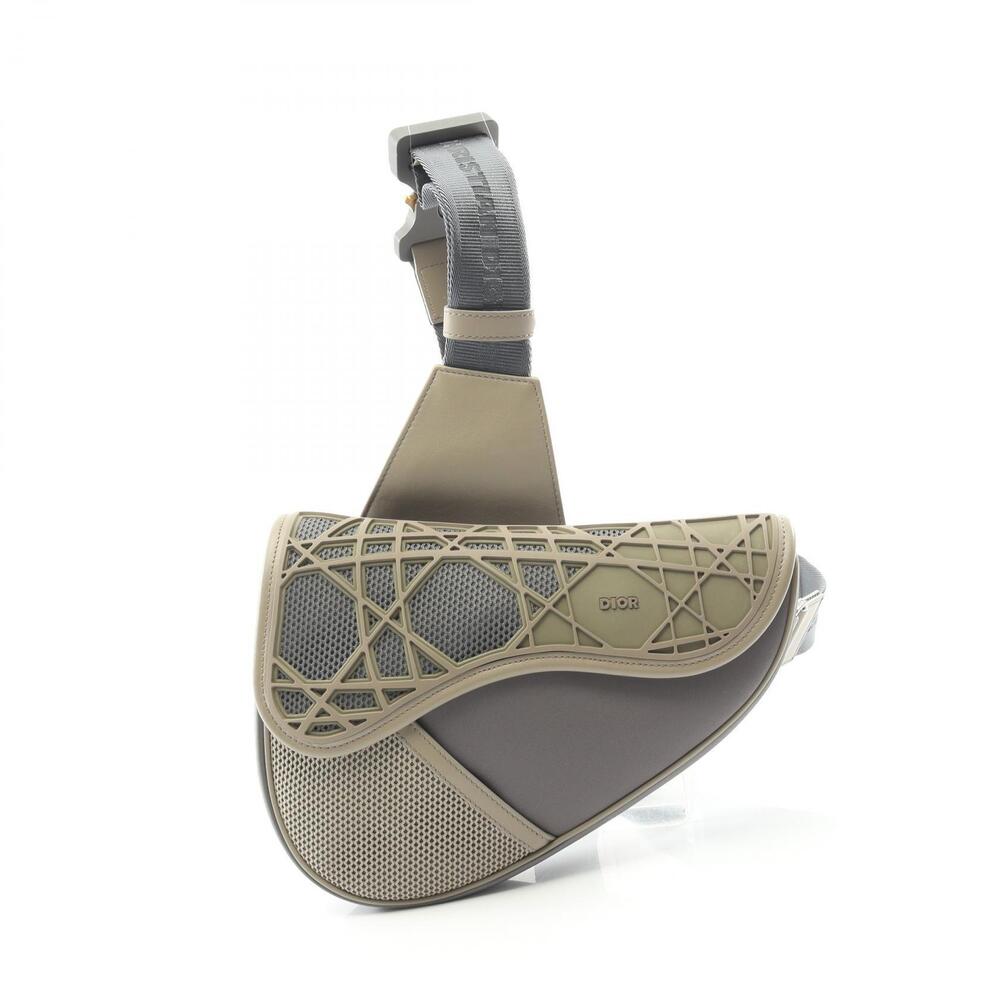 Christian Dior SADDLE Waist Bag Body Leather Gray Beige